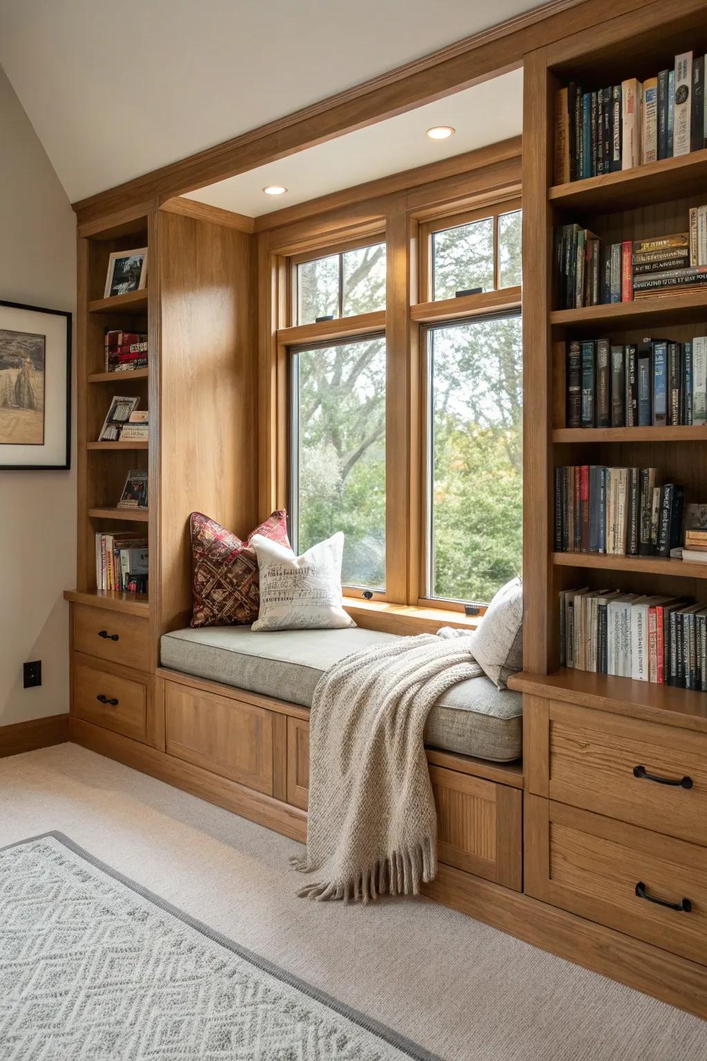 Lose yourself in a good book with a cozy and inviting reading nook.