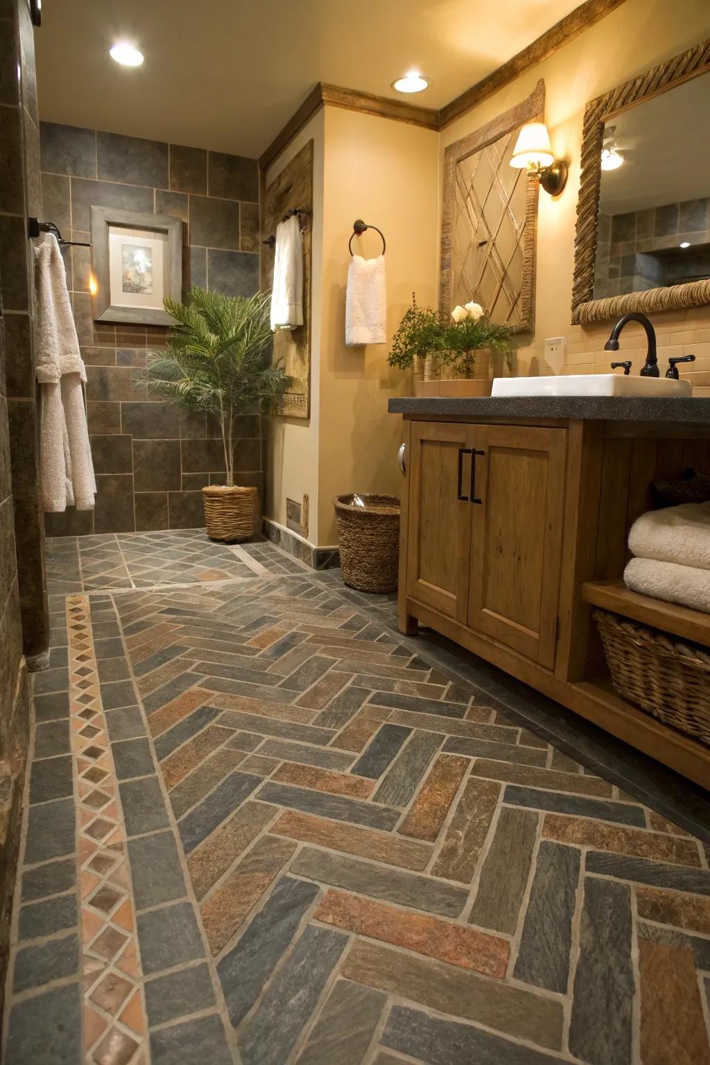 Elevate your bathroom design with creative slate tile patterns for a unique flooring statement.