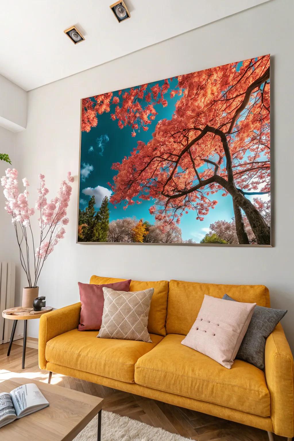 Celebrate the beauty of each season with rotating landscape canvases.
