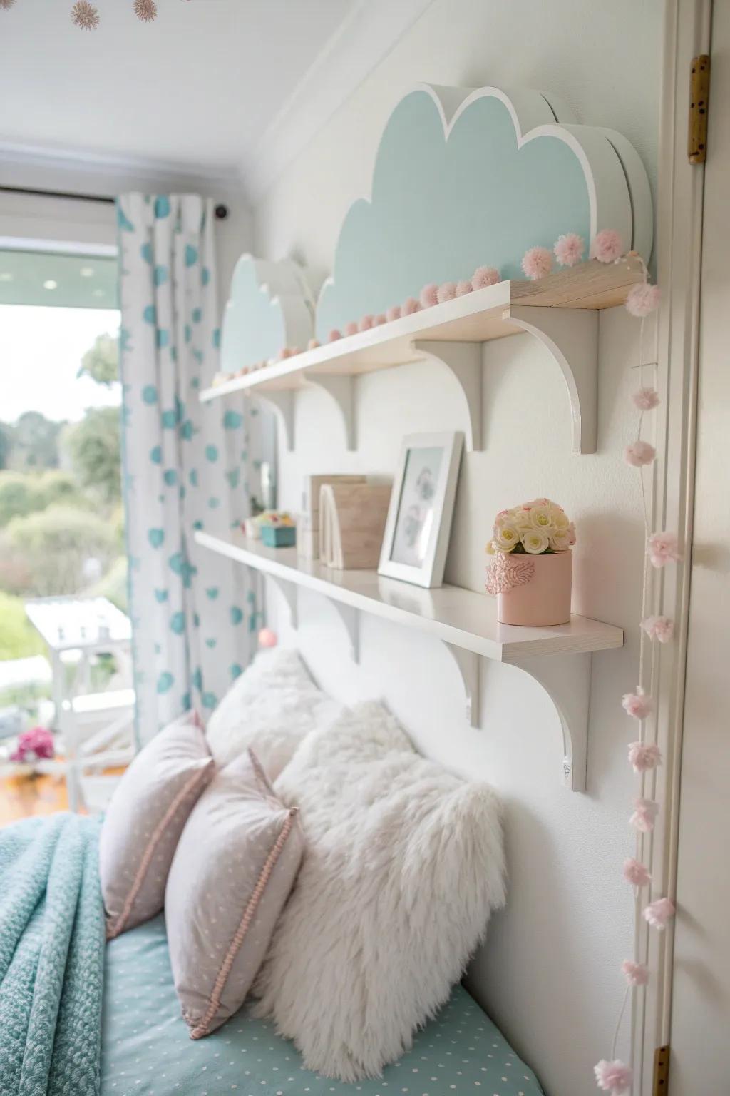 Combine function with fantasy using cloud shelves that showcase your treasures.