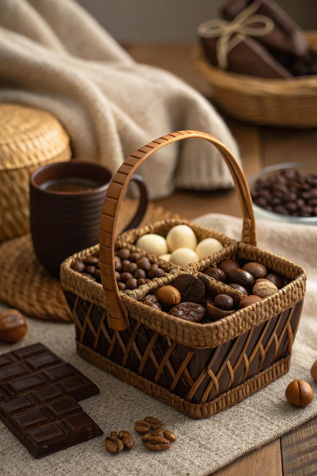 Wrap yourself in comfort with a brown-themed basket that's a treat for the senses.