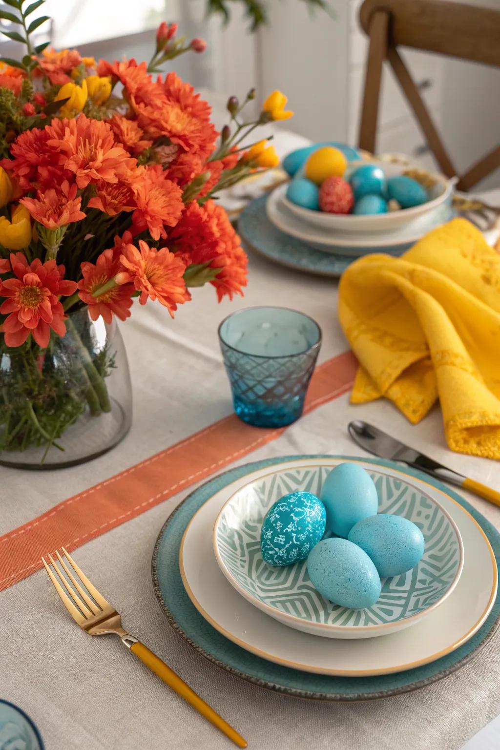 Achieve a seamless Easter table with a cohesive look that integrates settings and centerpieces.