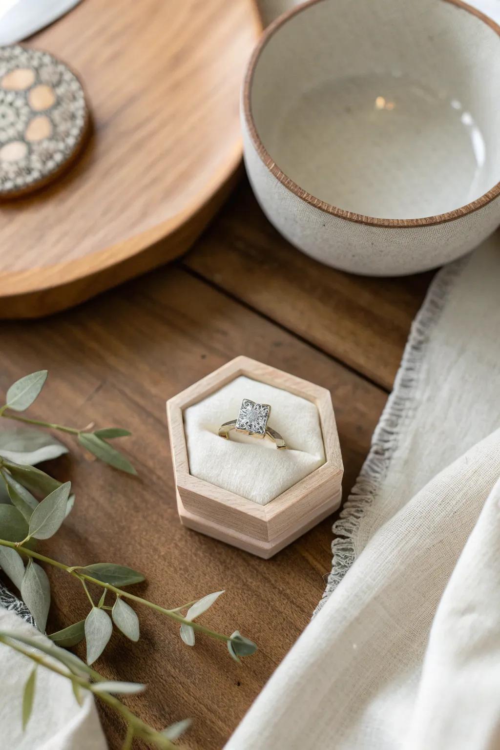 Make a statement with a striking hexagonal box that adds a modern edge to your proposal.