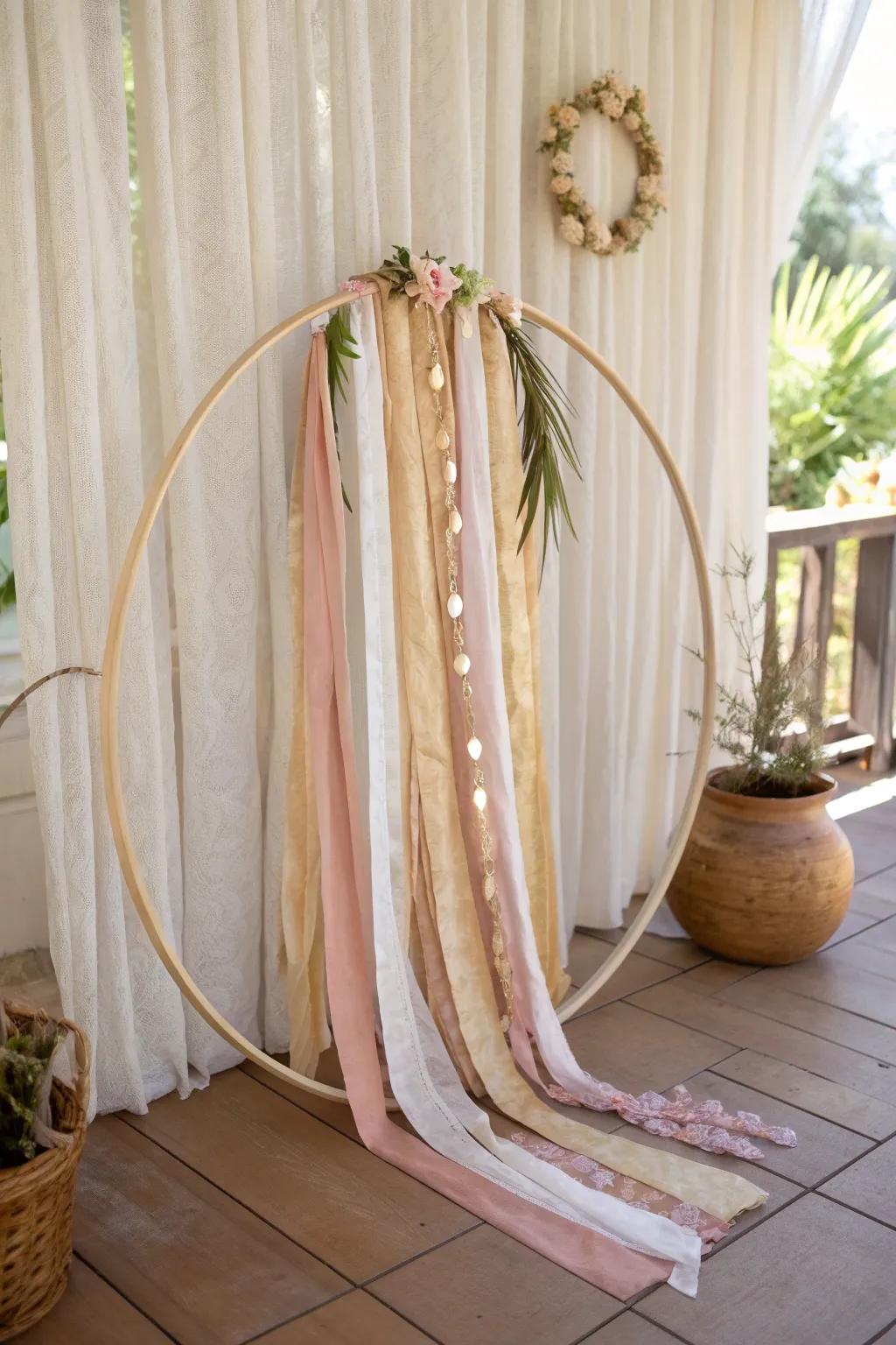 Add a splash of elegance to your celebrations with a ribbon-adorned hula hoop.
