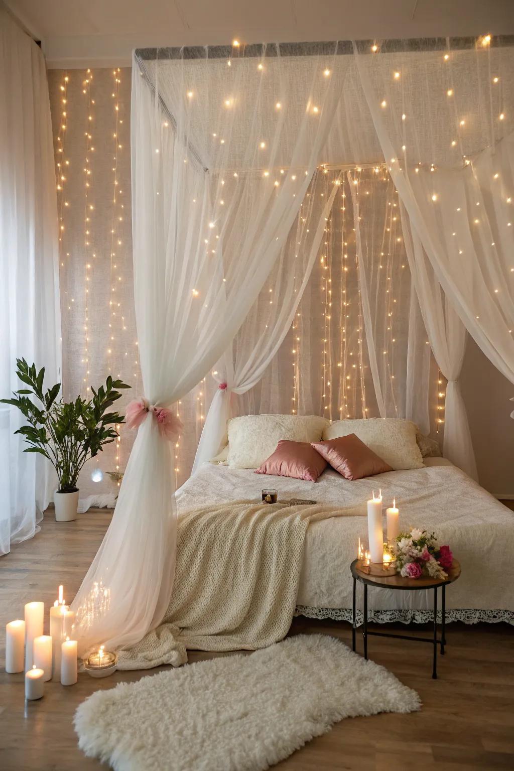 A cascade of lights transforms an ordinary room into a celestial retreat.
