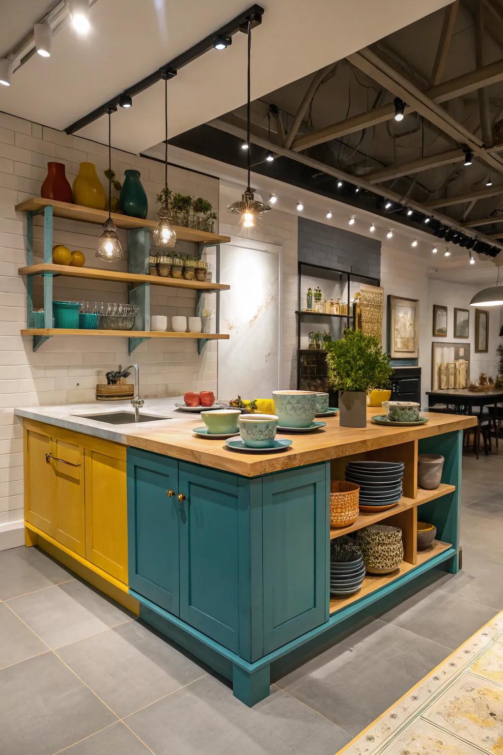 Transform your kitchen's vibe with a mix of neutral and bold color schemes.