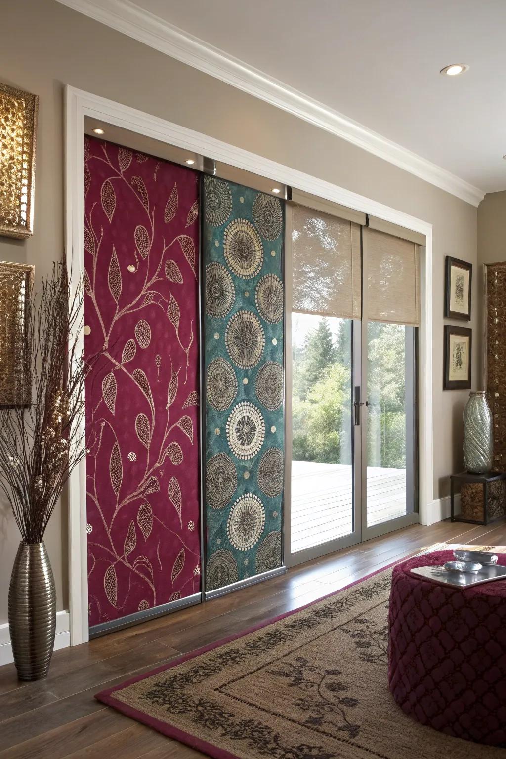 Bold fabric panels let your personality shine, turning your doors into a work of art.