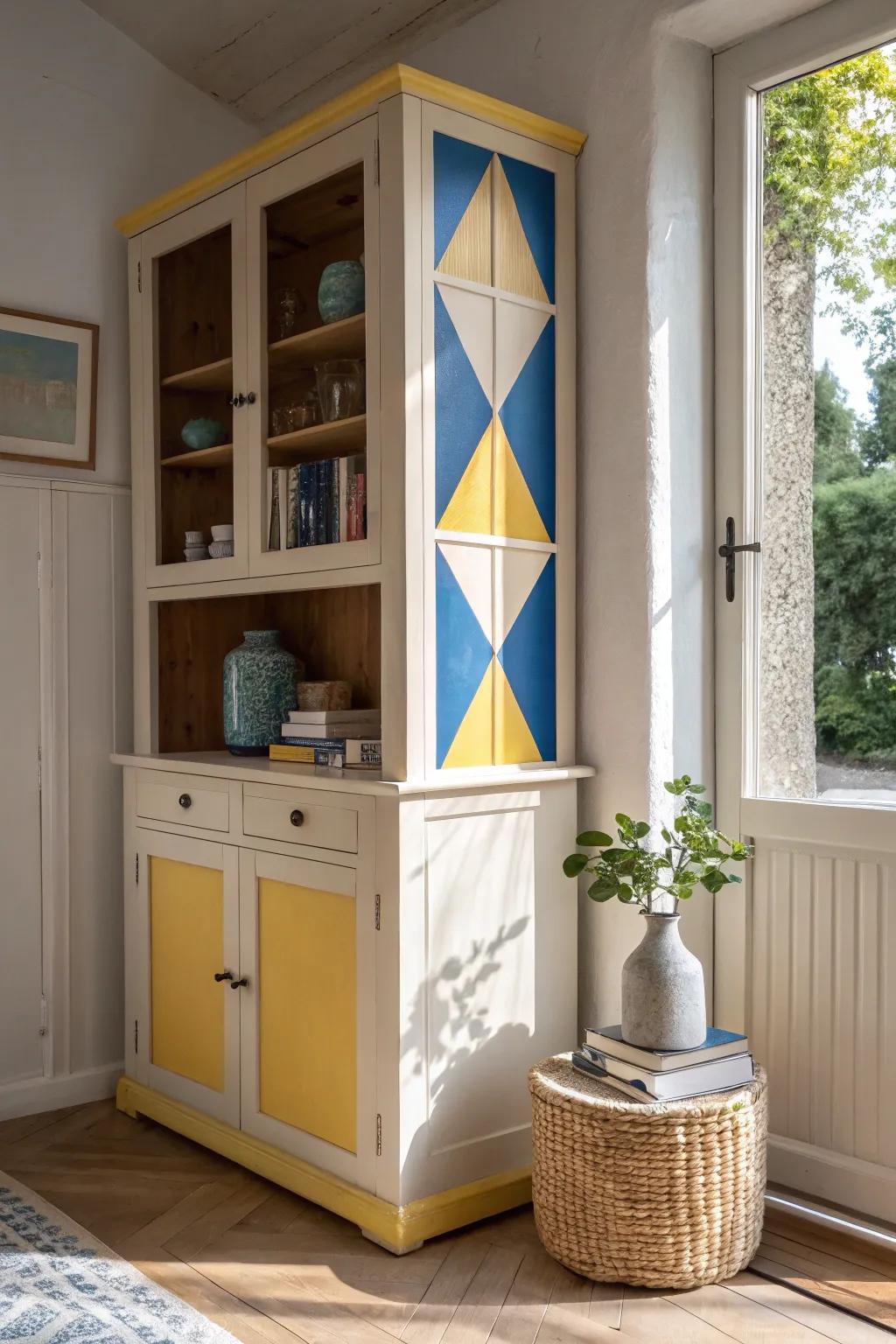 Add an artistic touch with bold color blocks that transform your hutch into a visual masterpiece.