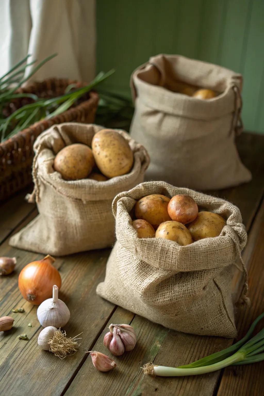 Embrace eco-friendly storage with natural fiber bags.