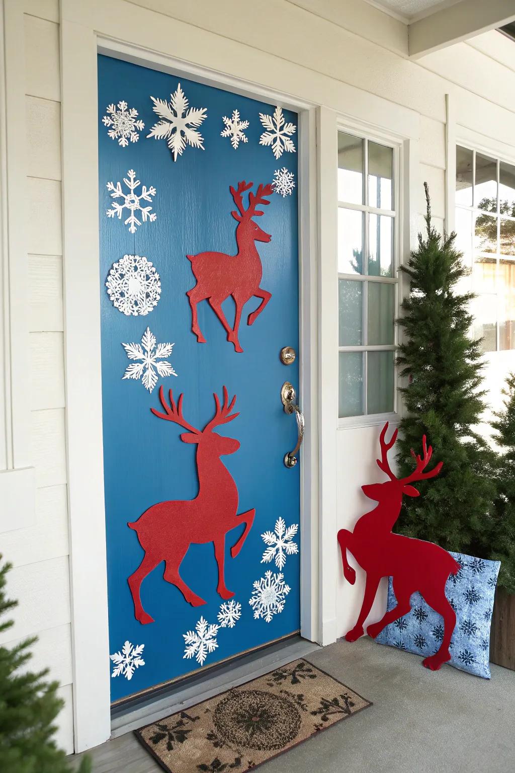 Create a winter wonderland with reindeer and snowflakes for a touch of snowy magic.