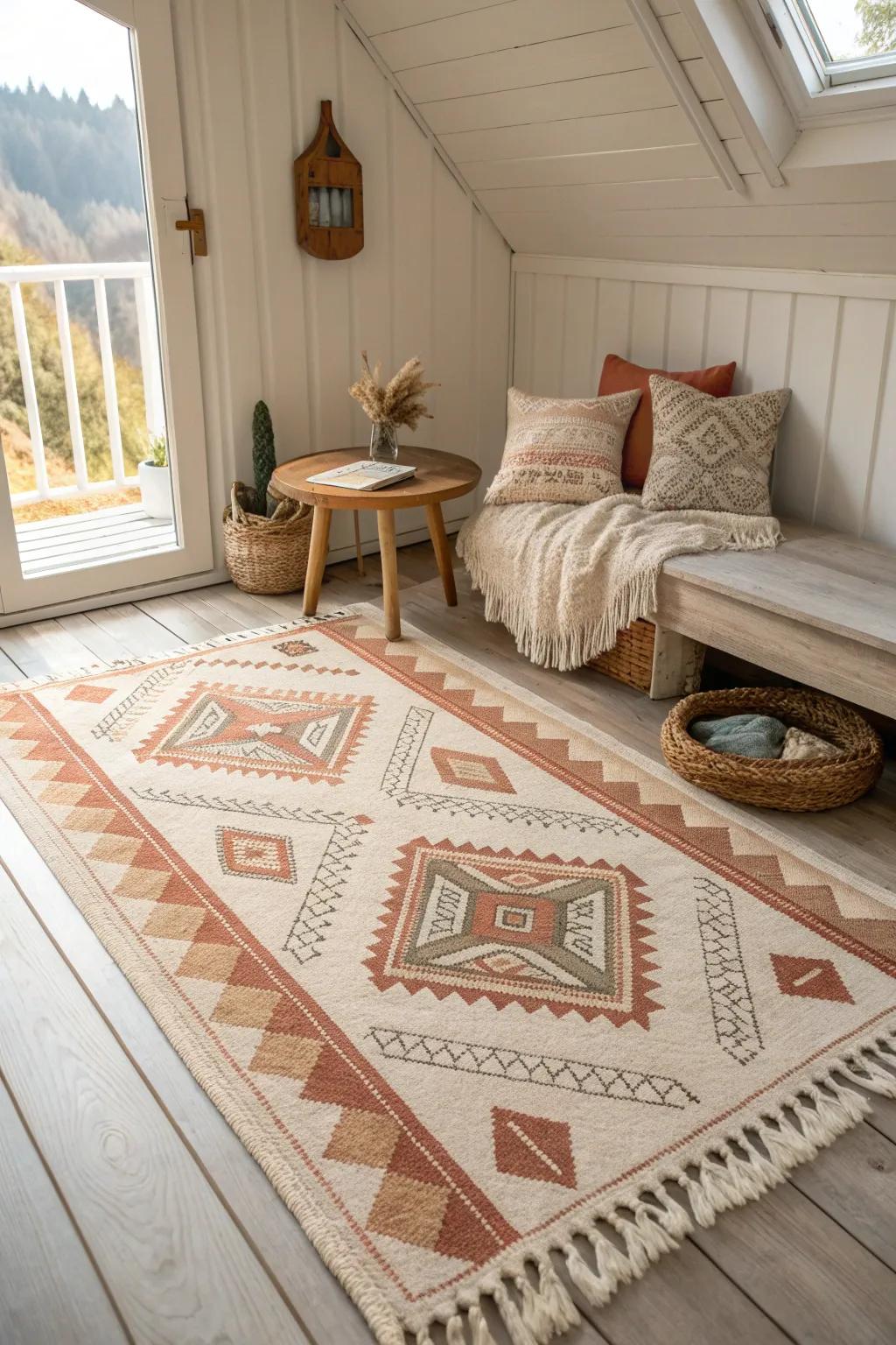 Elevate your cabin's rustic charm with a vintage area rug.