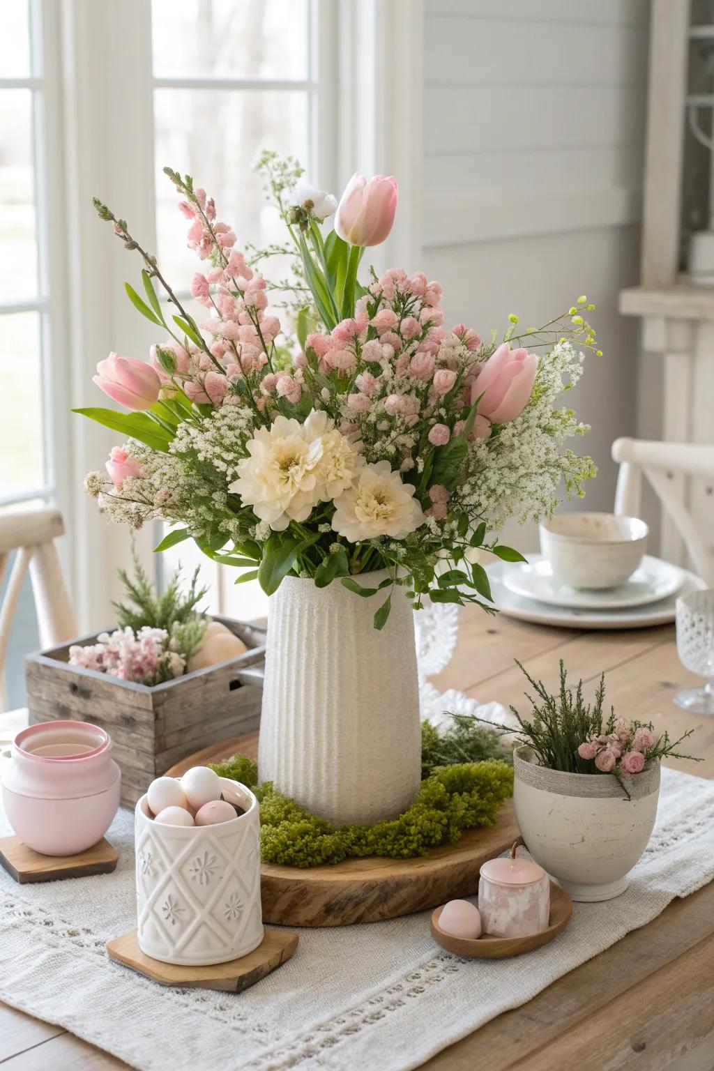 Themed floral arrangements bring seasonal beauty to your Mother's Day table.