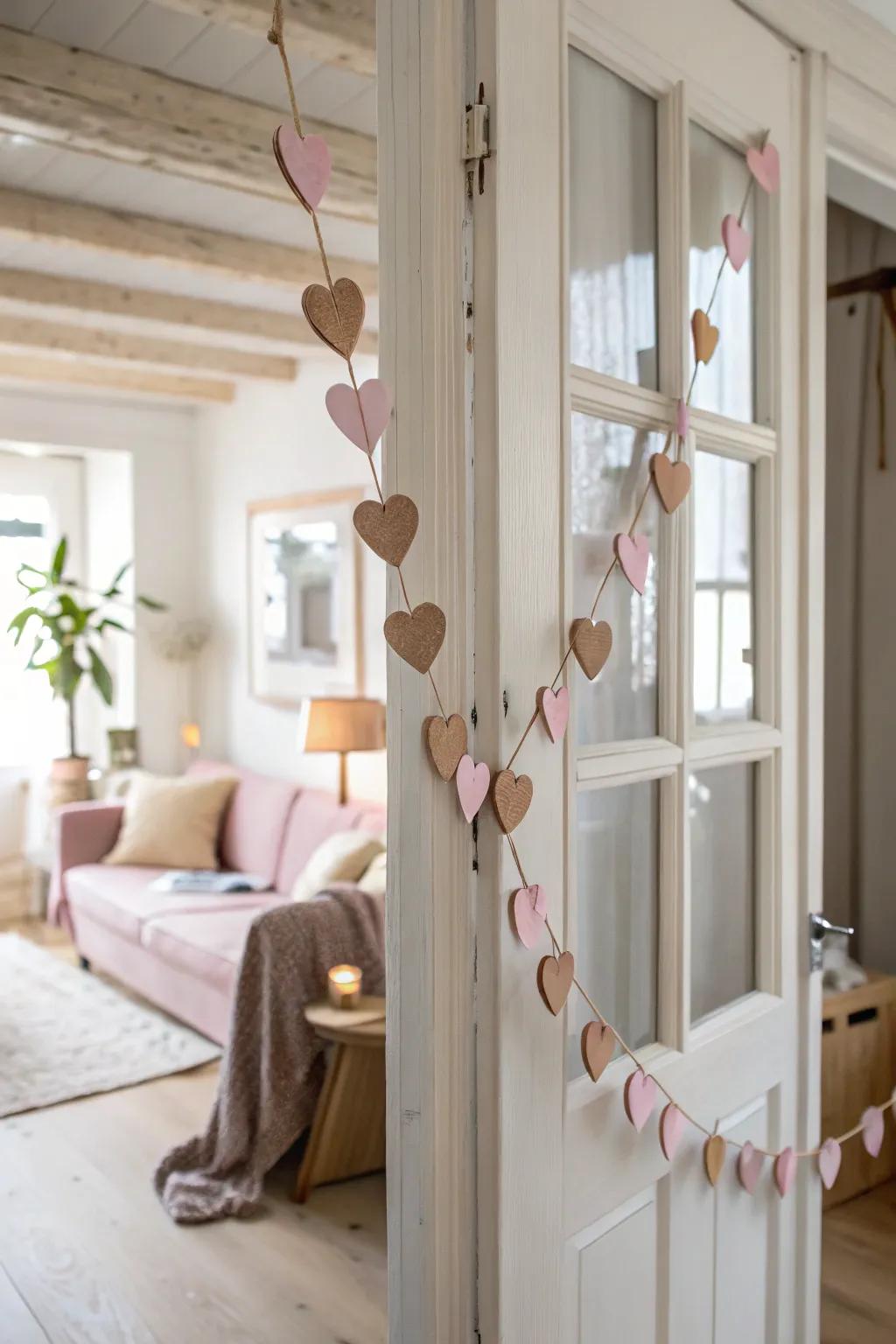 Add a handmade touch with a charming heart garland that spreads love throughout the house.