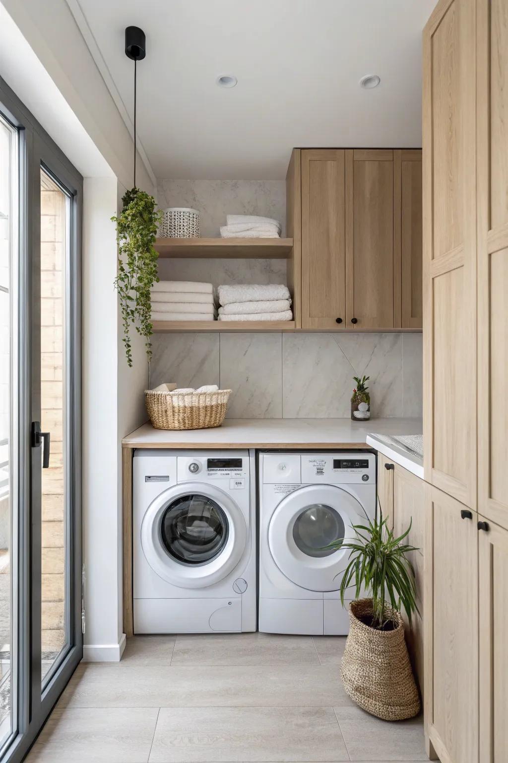 Make laundry day efficient with an integrated folding area.
