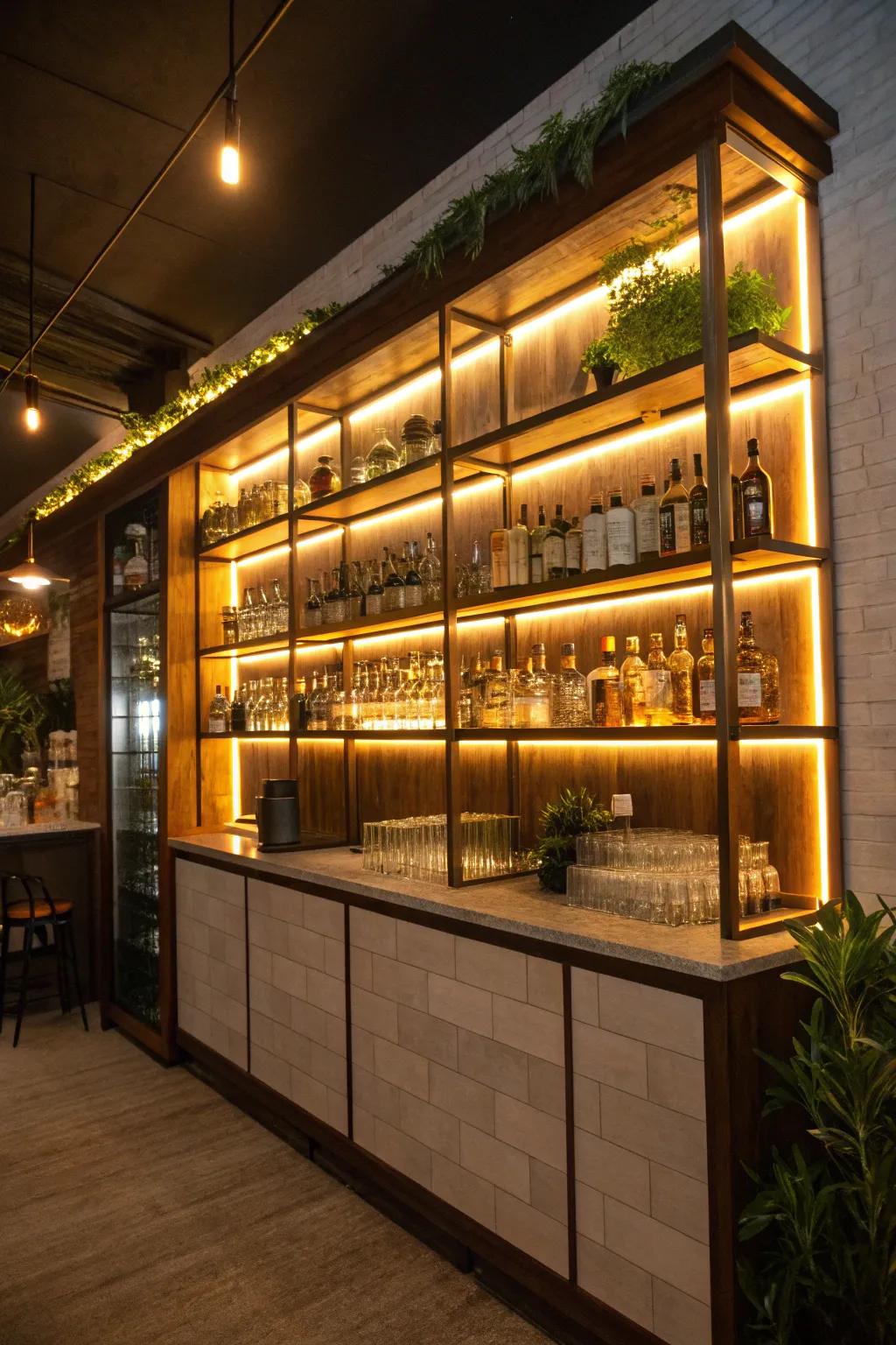 Embrace sustainability with eco-friendly lights that warm up your bar with style.