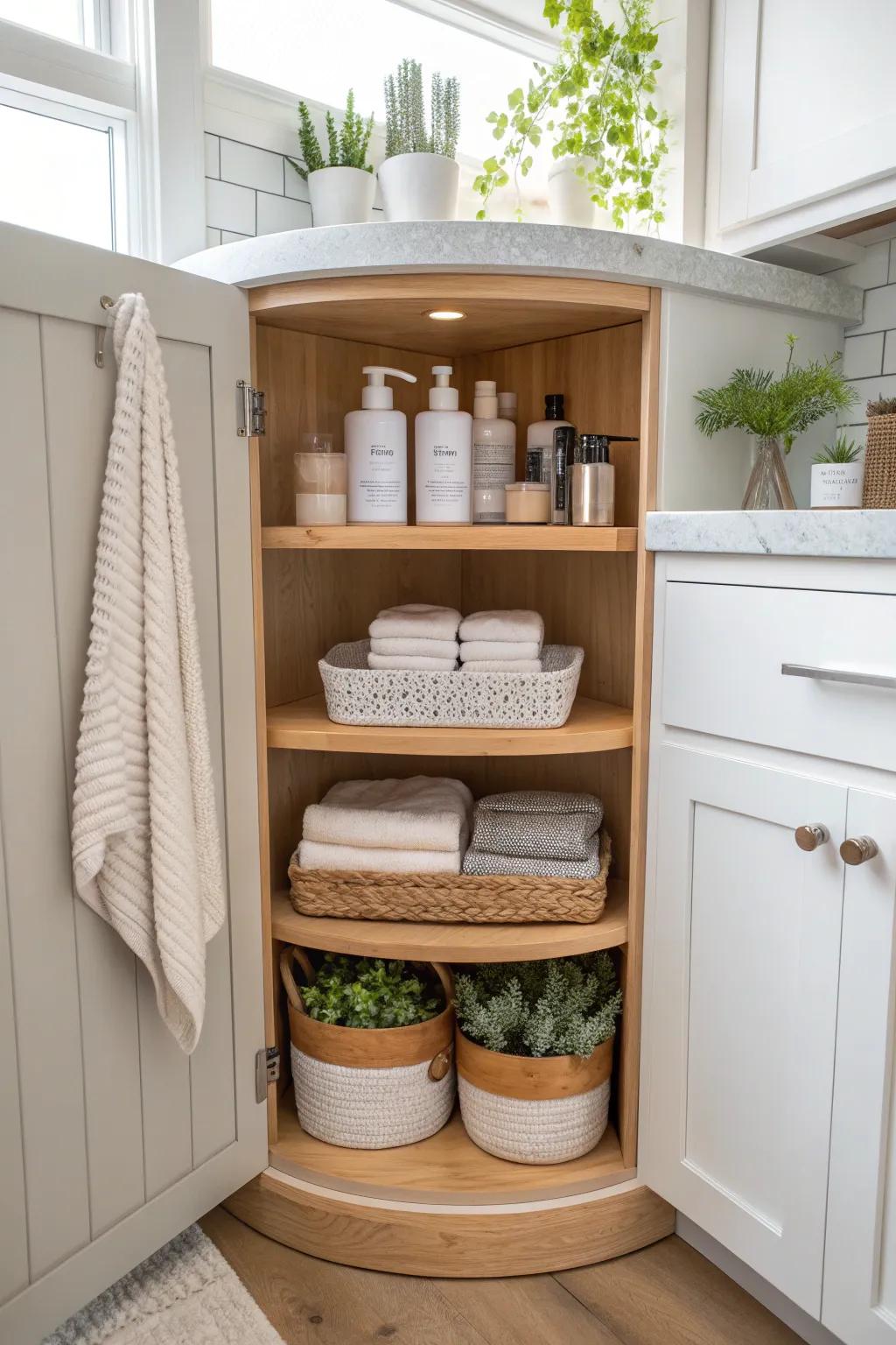 Make organization a spin with Lazy Susans in your bathroom closet.