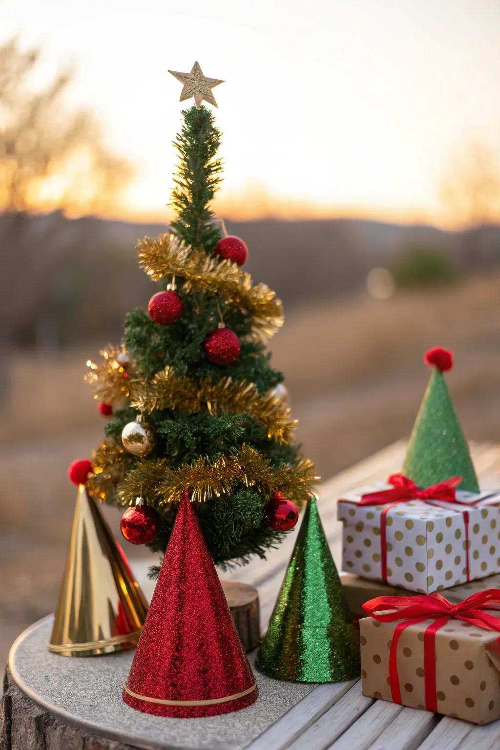 Top off your tree with mini party hats that add a festive and fun touch to your holiday decor.