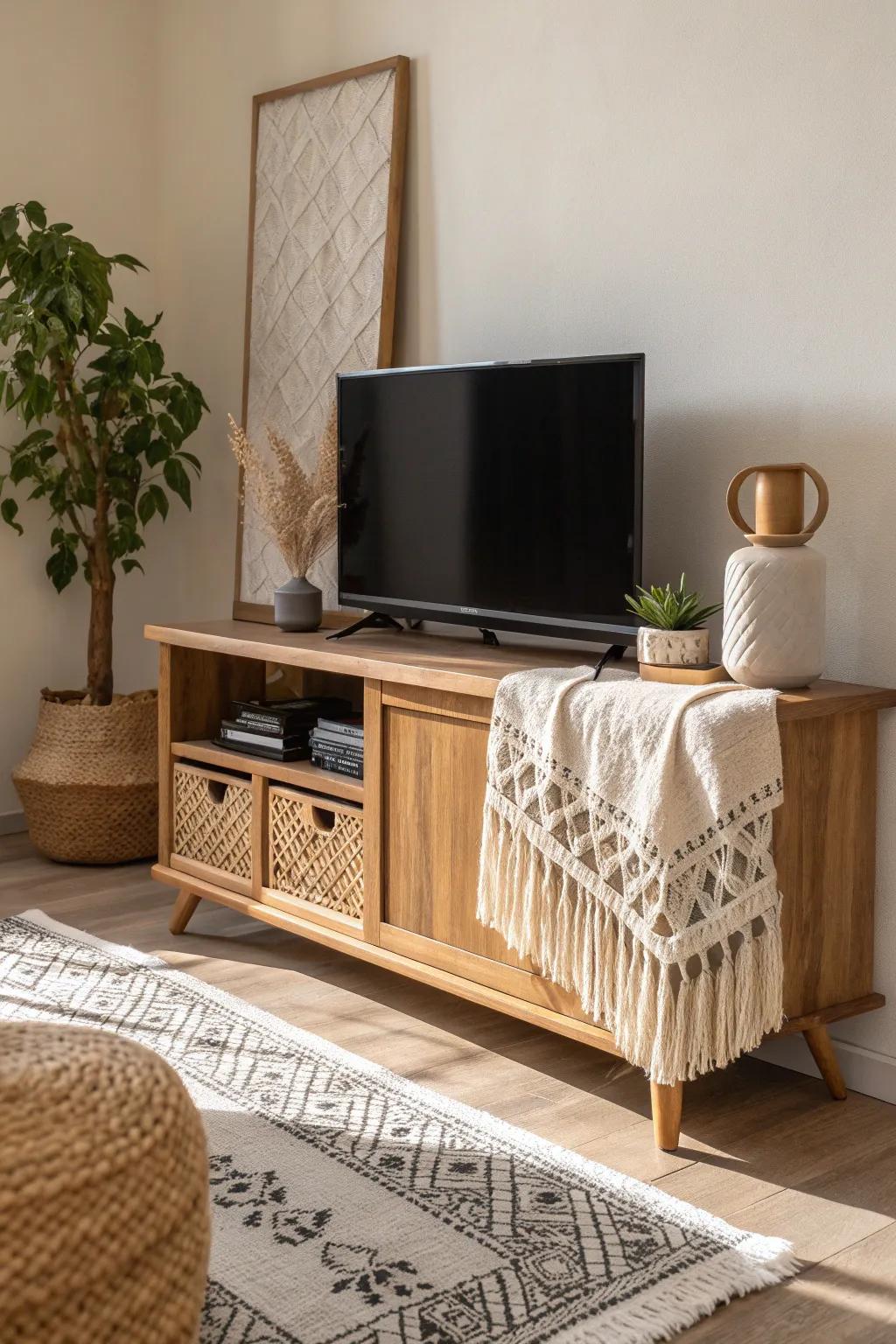 Create depth and coziness with layers of texture in your boho living room.