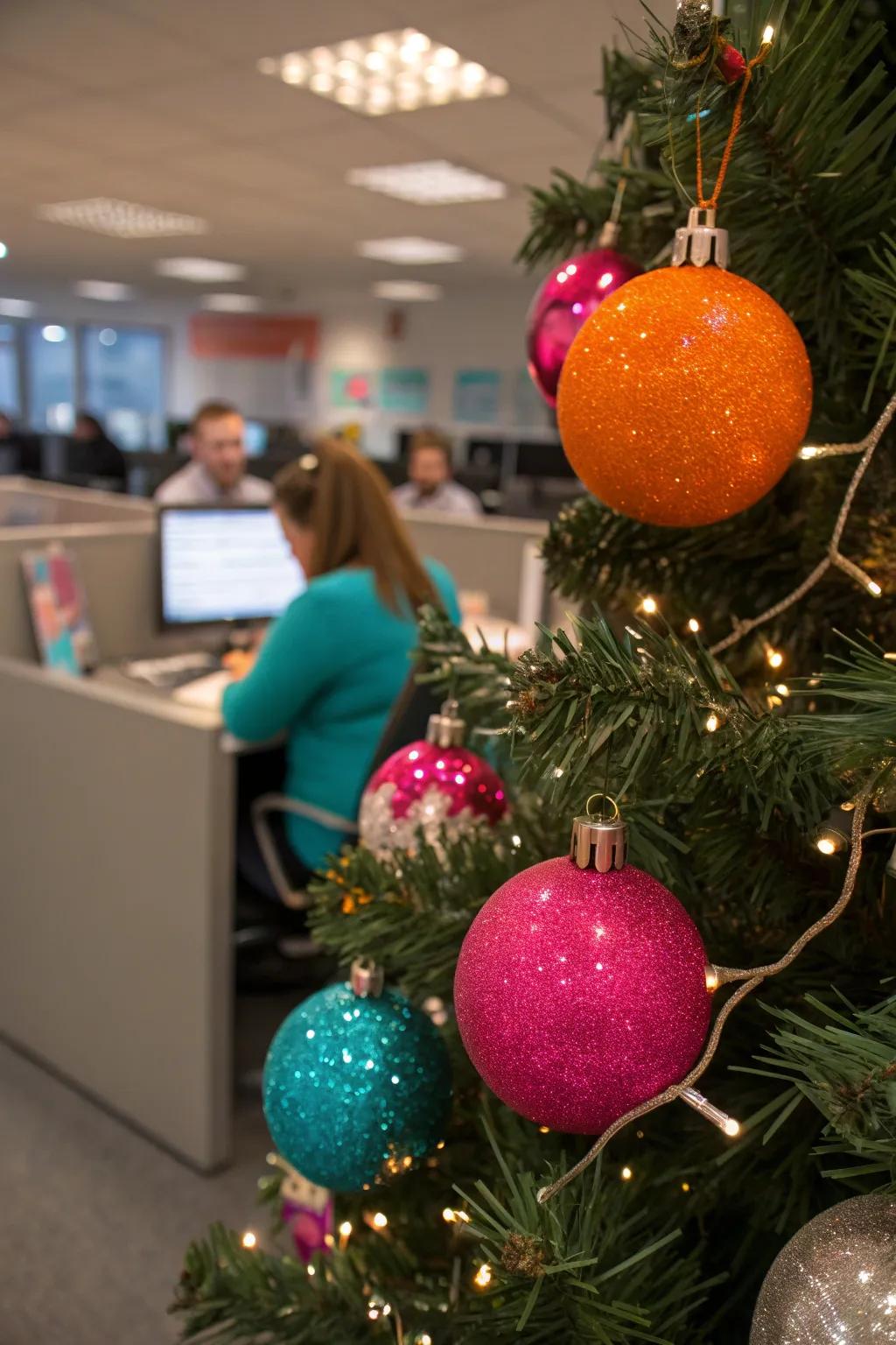 Add a personal touch with DIY ornaments that reflect your team's creativity.