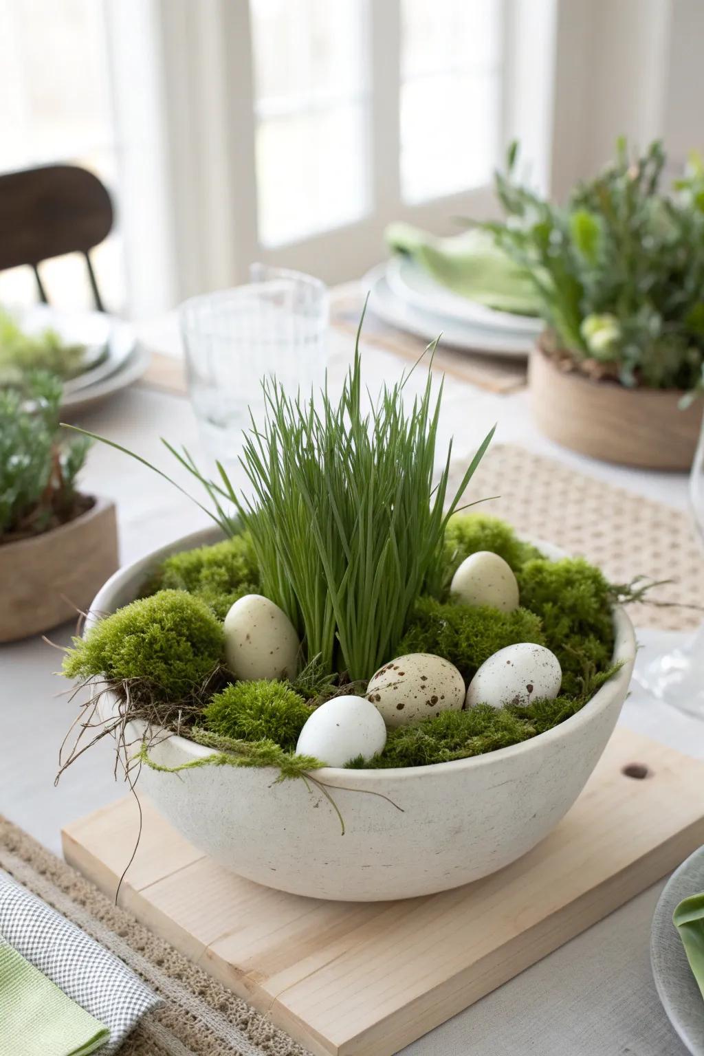 Bring an earthy touch to your table with natural greenery that adds texture and freshness.