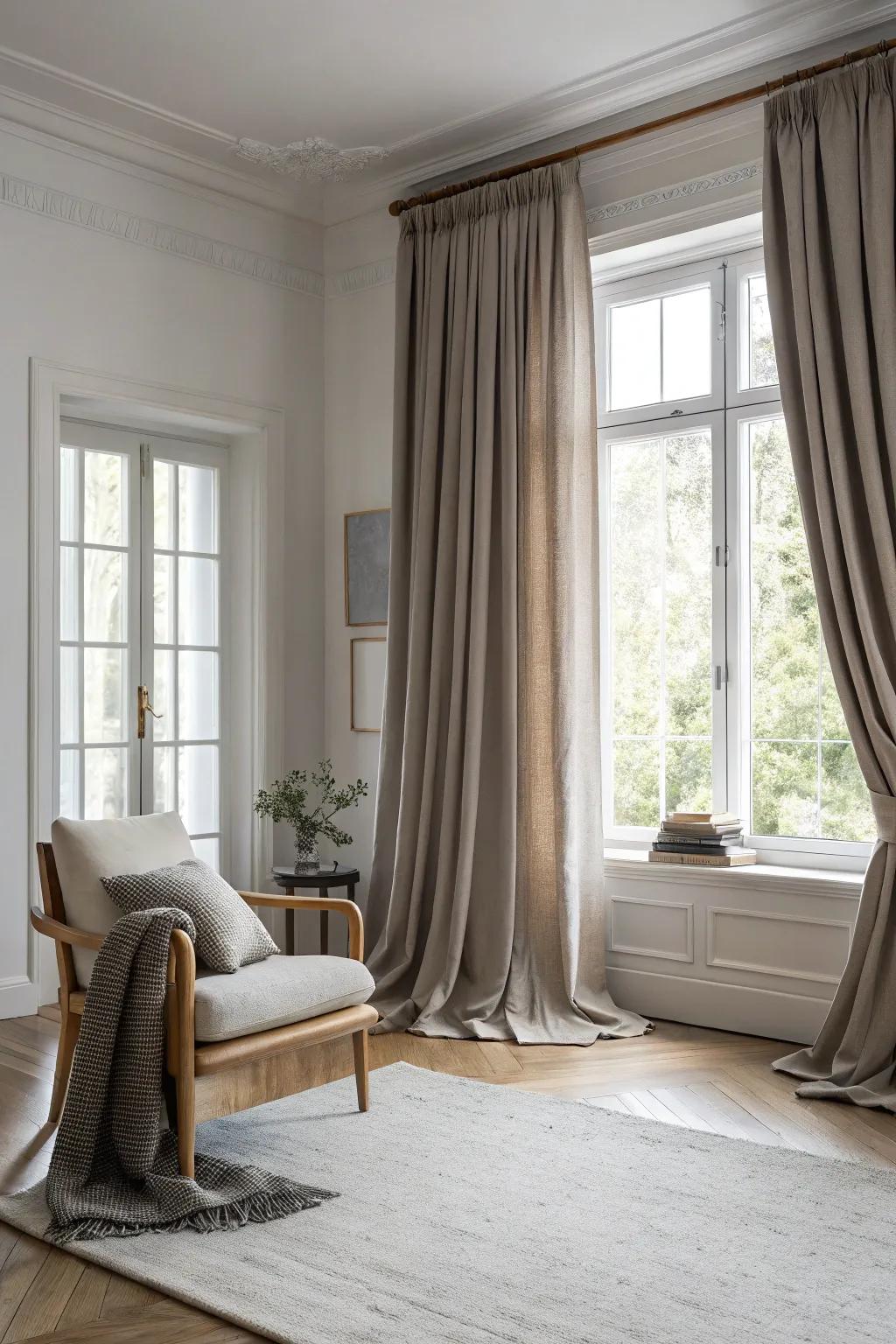 Dress your windows in sophisticated drapery that adds a dramatic flair to the room.