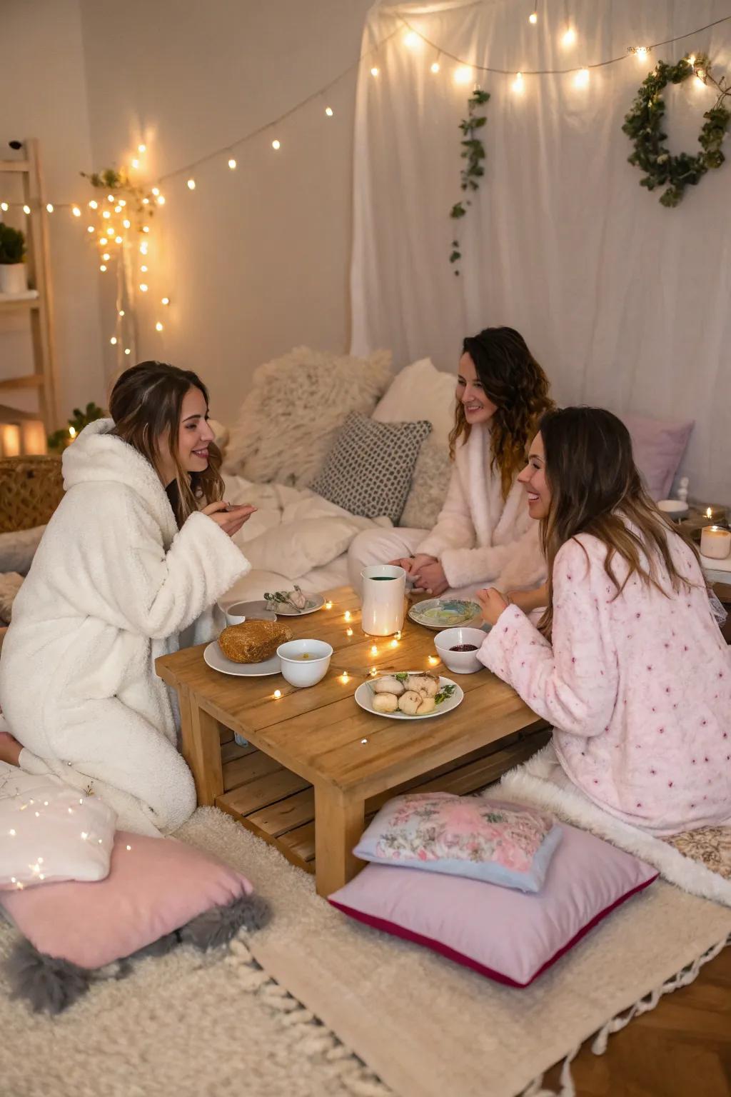 Relax and unwind with a cozy pajama party that feels like home.