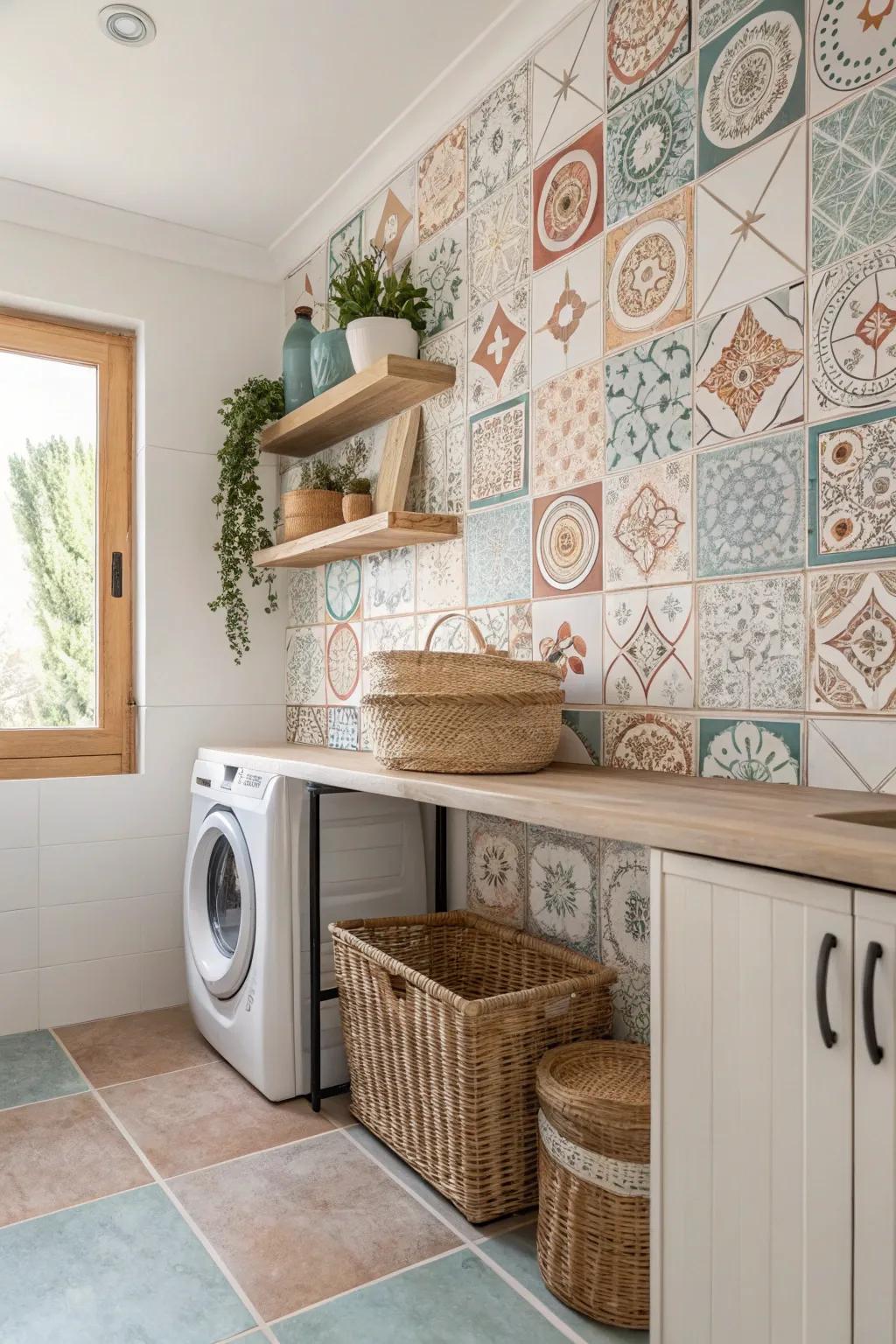 Express your personality with an eclectic mix of tiles that add character to your laundry room.