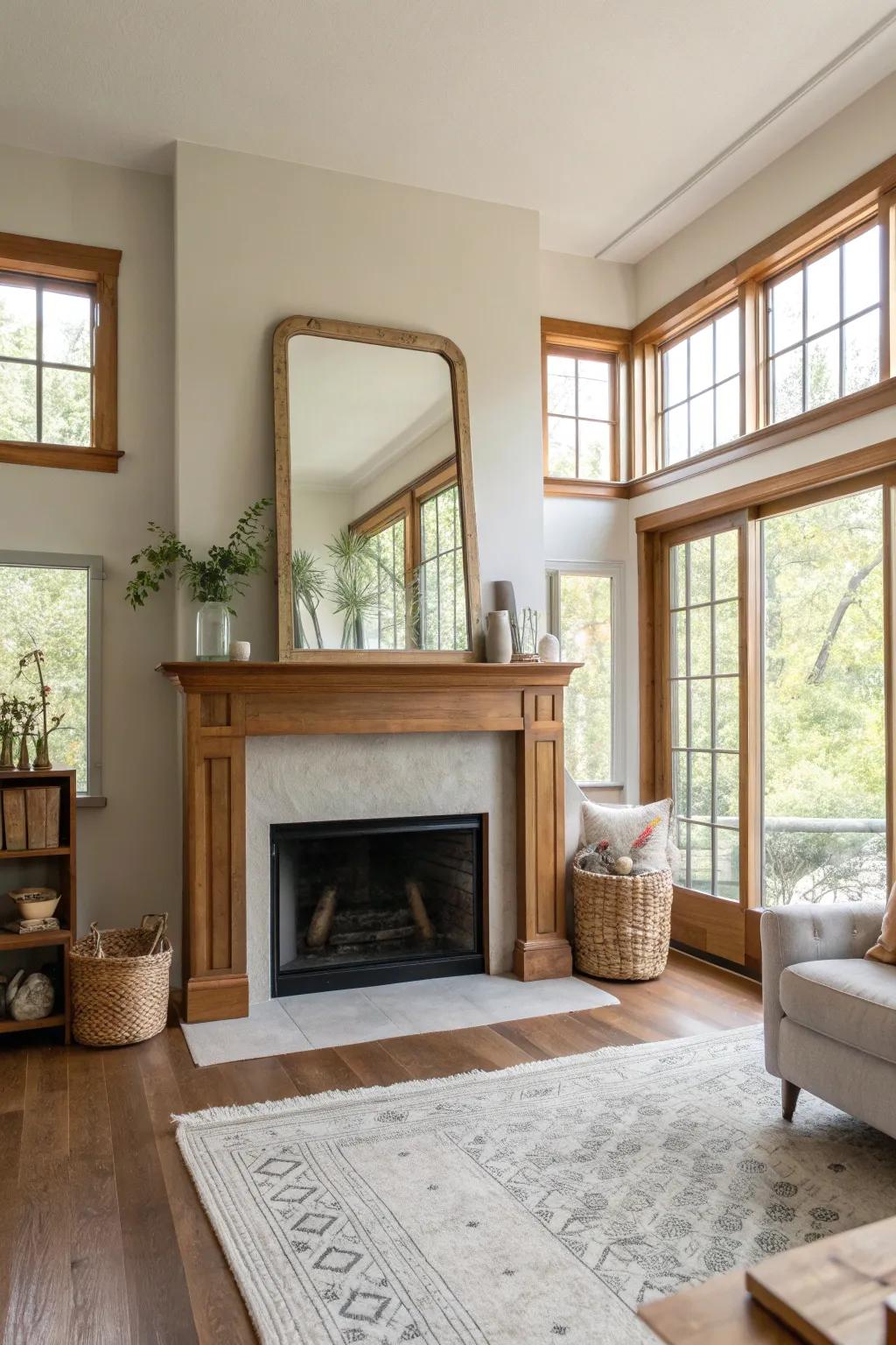 Highlight your fireplace with mirrors that add elegance and balance.