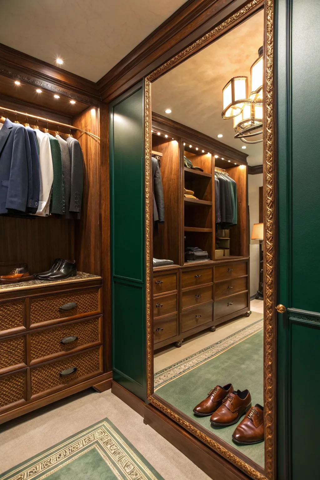 A full-length mirror not only aids in dressing but also enhances the spatial perception of your closet.