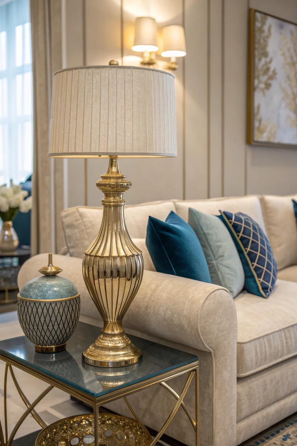 Metallic accents add a luxurious touch, elevating your living room design.