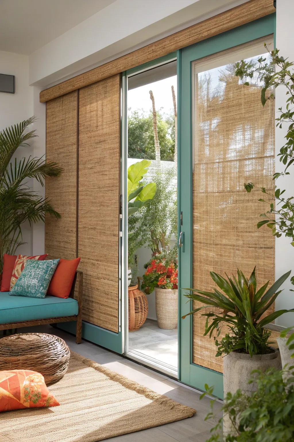 Woven shades bring a touch of nature into your home, creating a peaceful retreat. 🌿🍃 #EcoFriendlyLiving #SereneSpaces