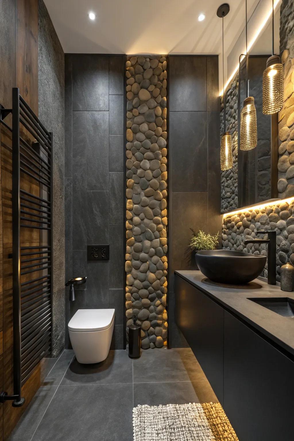 Elevate your design with vertical pebble installations that captivate and inspire. 🌟 #InteriorDesign #VerticalStyle