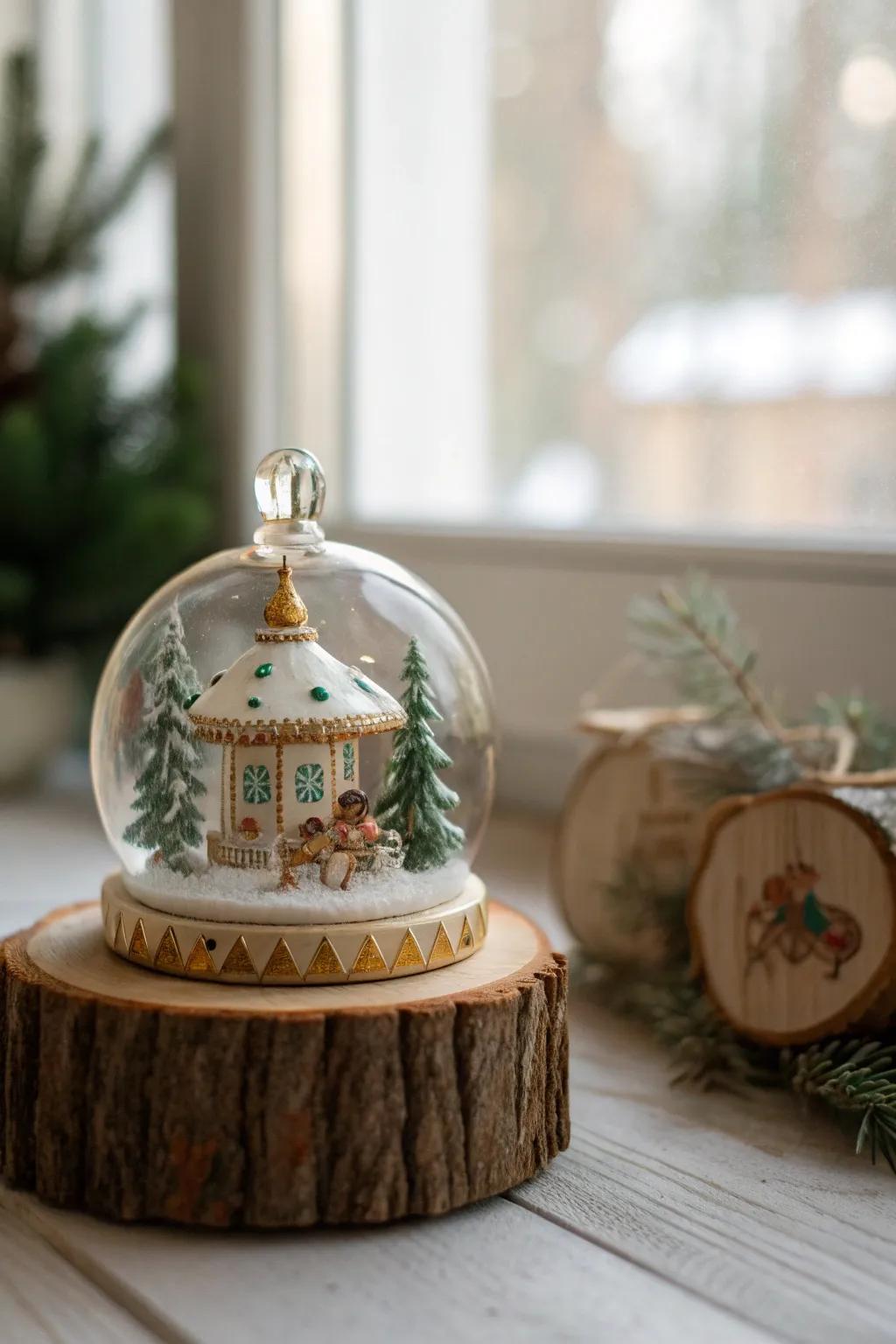 Step into a world of wonder with ornaments that feature enchanting miniature scenes.