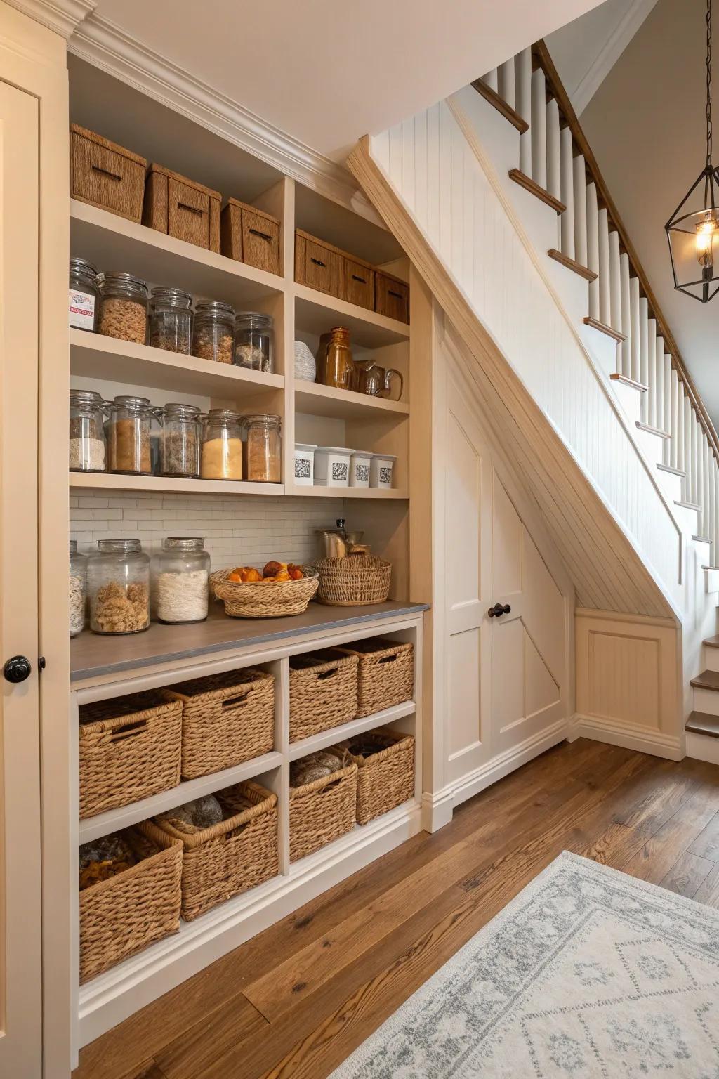 Go vertical with floor-to-ceiling shelving to make the most of your space.