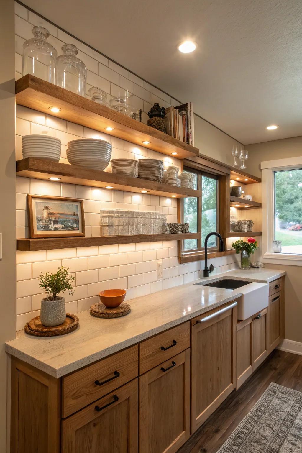 Showcase your style with open shelving that combines functionality and flair.