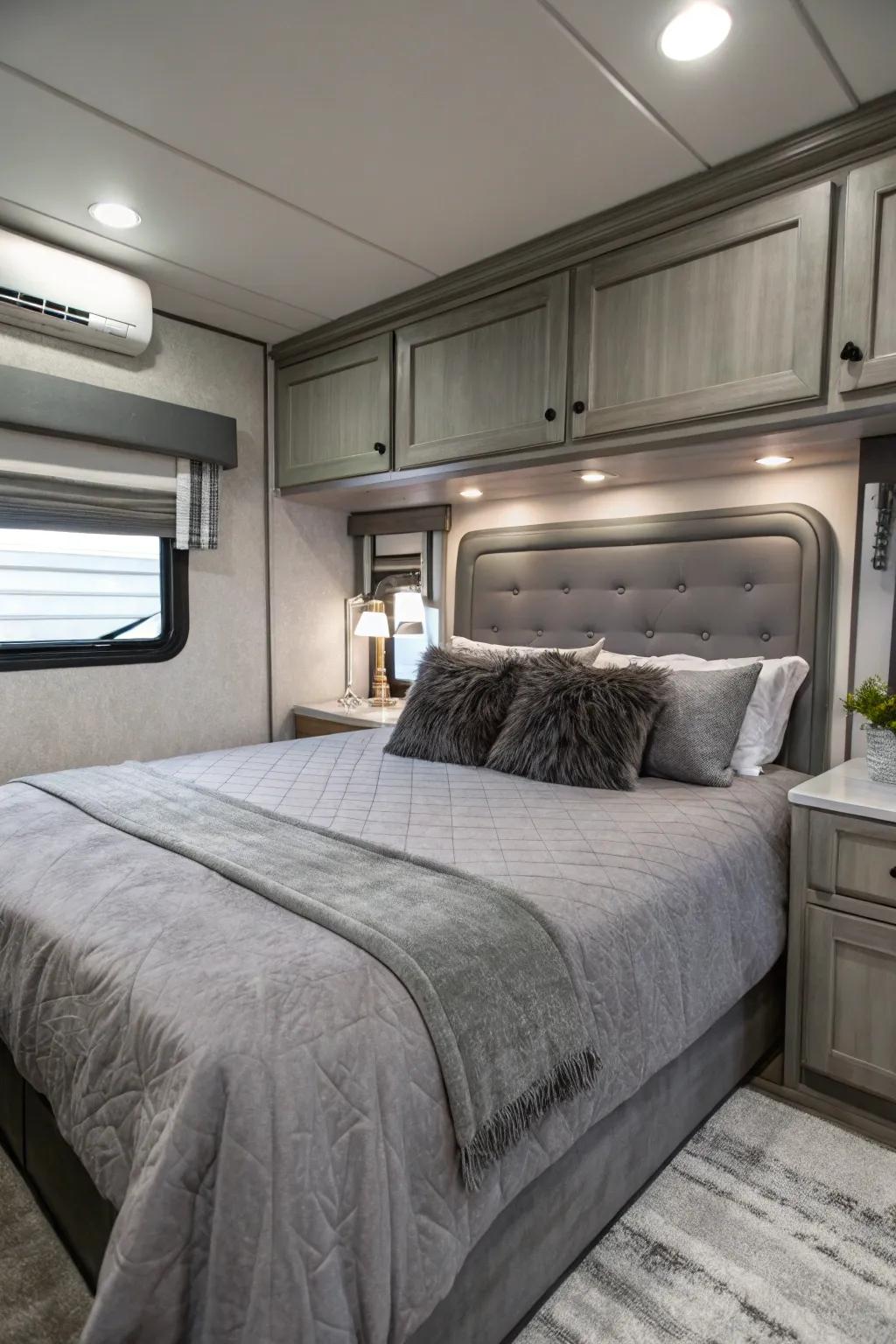 A monochrome palette creates a seamless, sophisticated look that's calming and chic. #MonochromeDesign #ChicRV #ColorHarmony