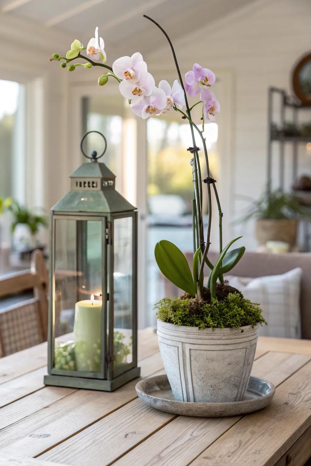 Welcome guests with a charming orchid lantern that adds a touch of elegance.