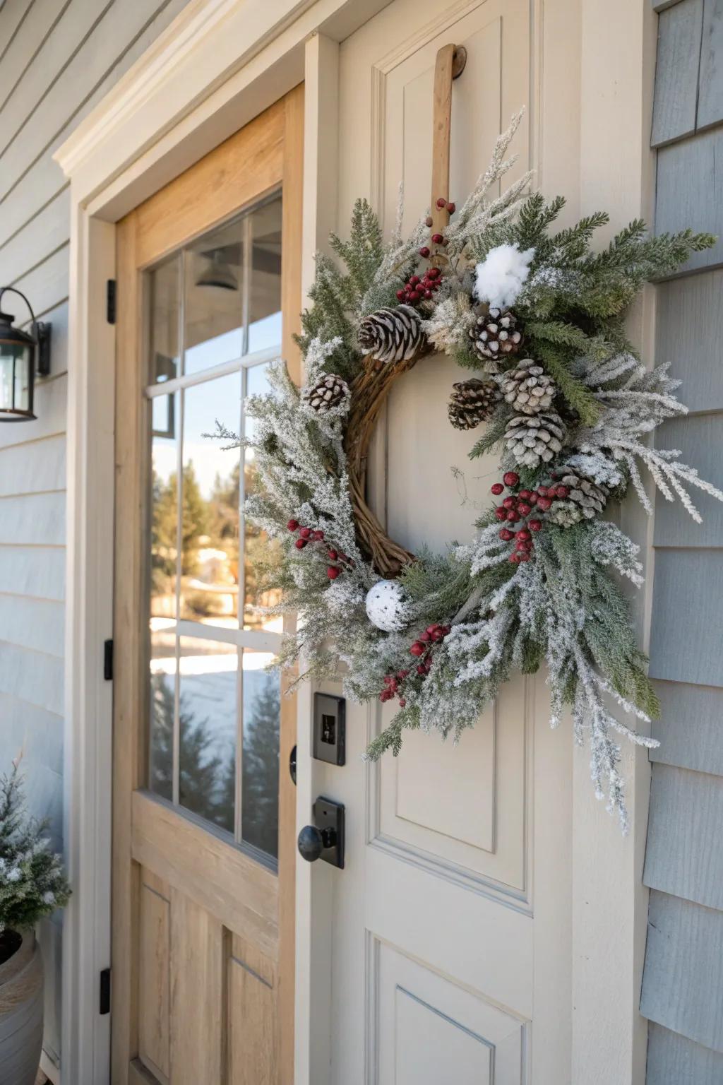 Welcome guests with a stunning winter white wreath that adds charm to your entrance.