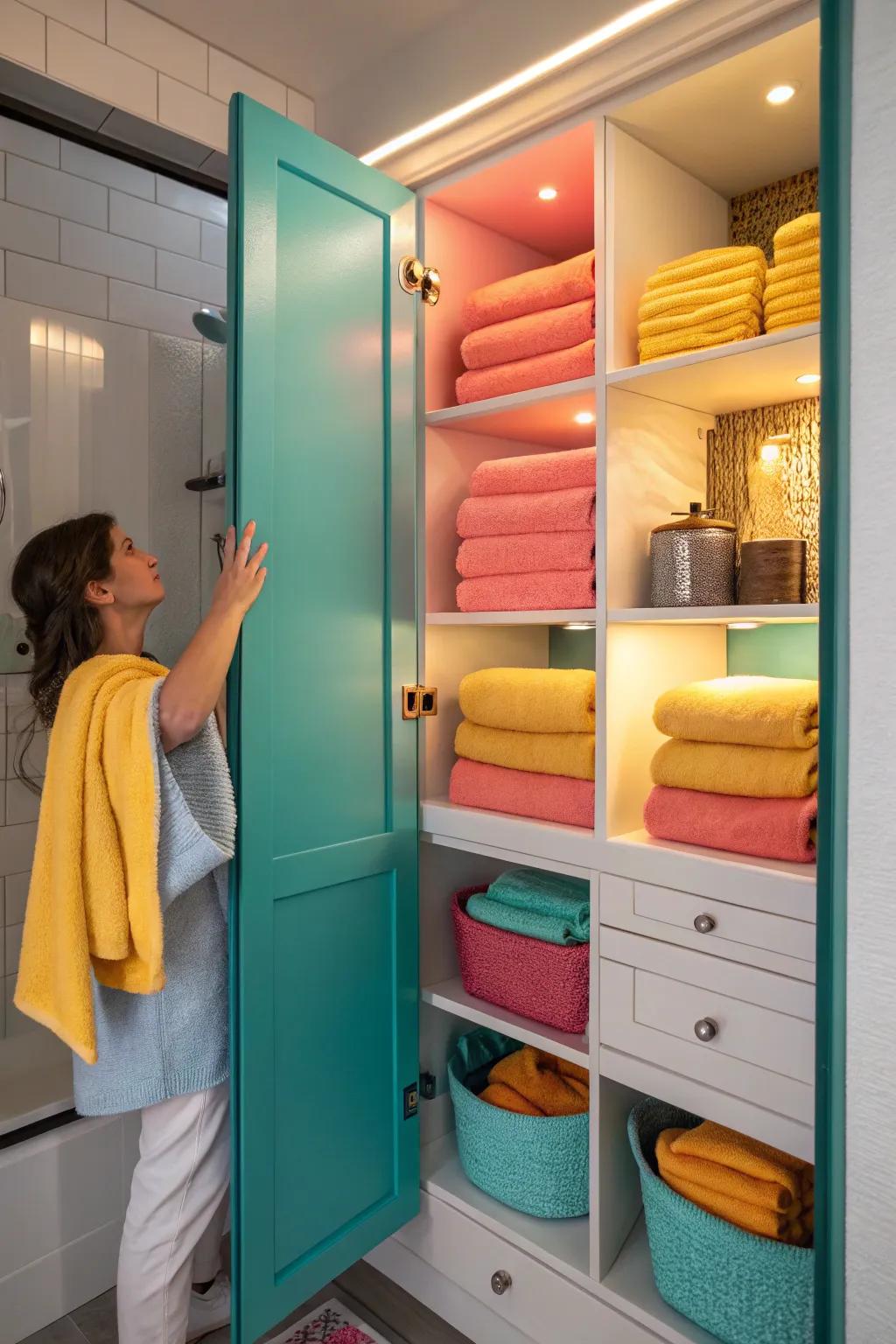 Accent lighting brings warmth and elegance to your storage spaces. 💡 #BathroomLighting #CozyVibes #DesignDetails