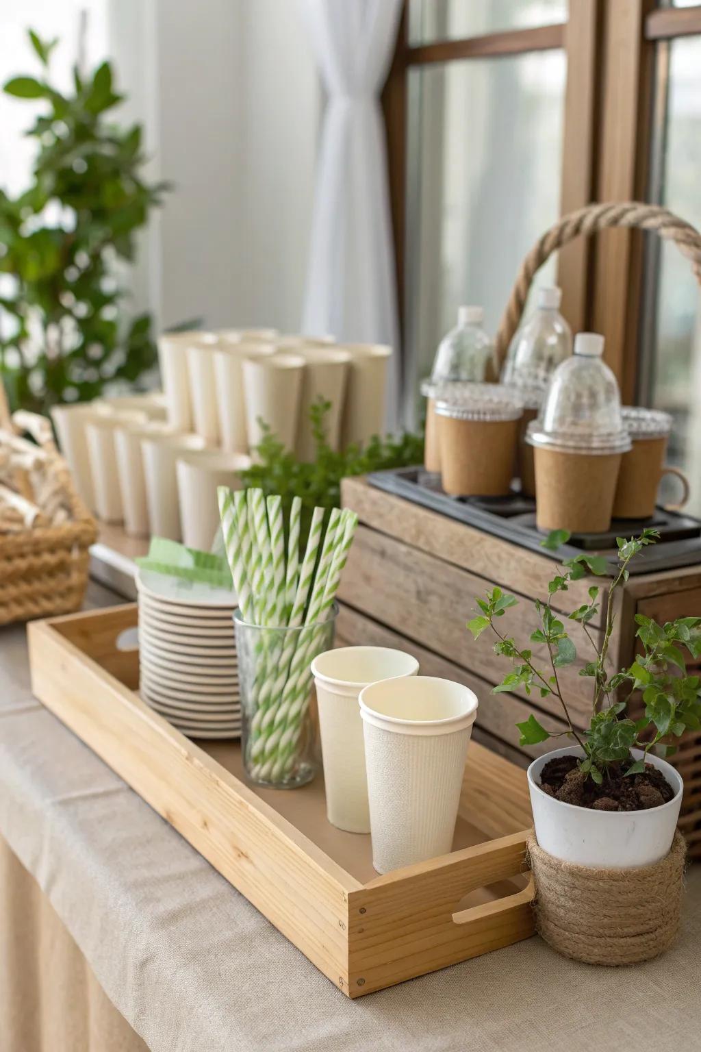 Eco-friendly choices add sustainability to your stylish coffee bar setup.