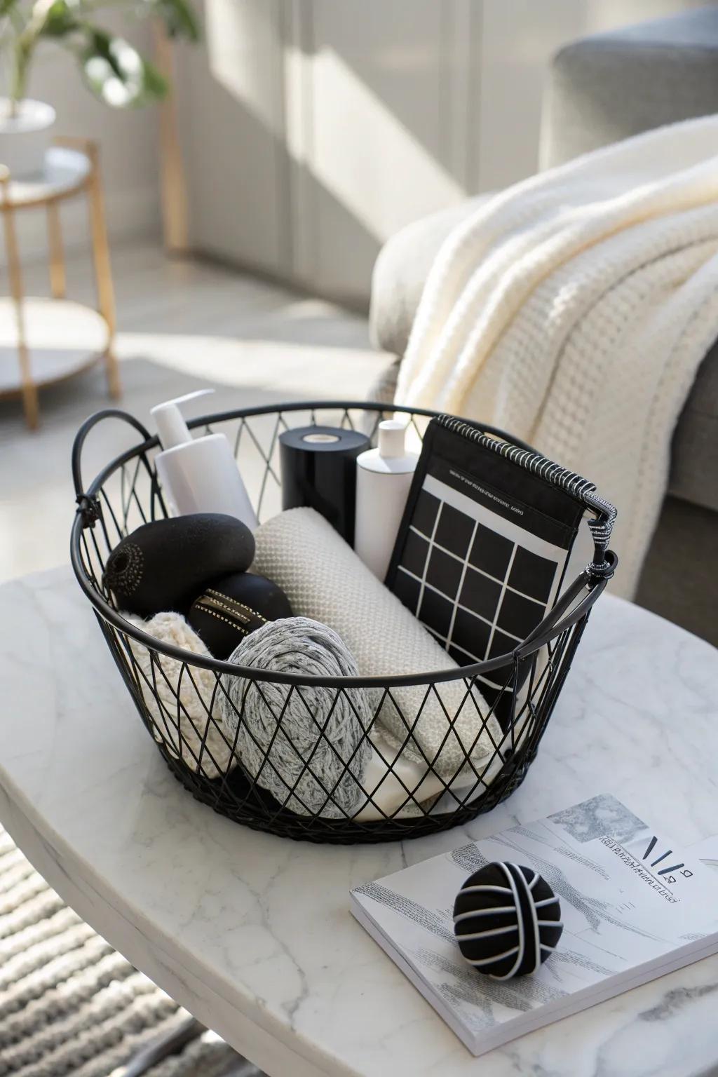 Embrace modern minimalism with a monochrome basket that's both stylish and sleek.