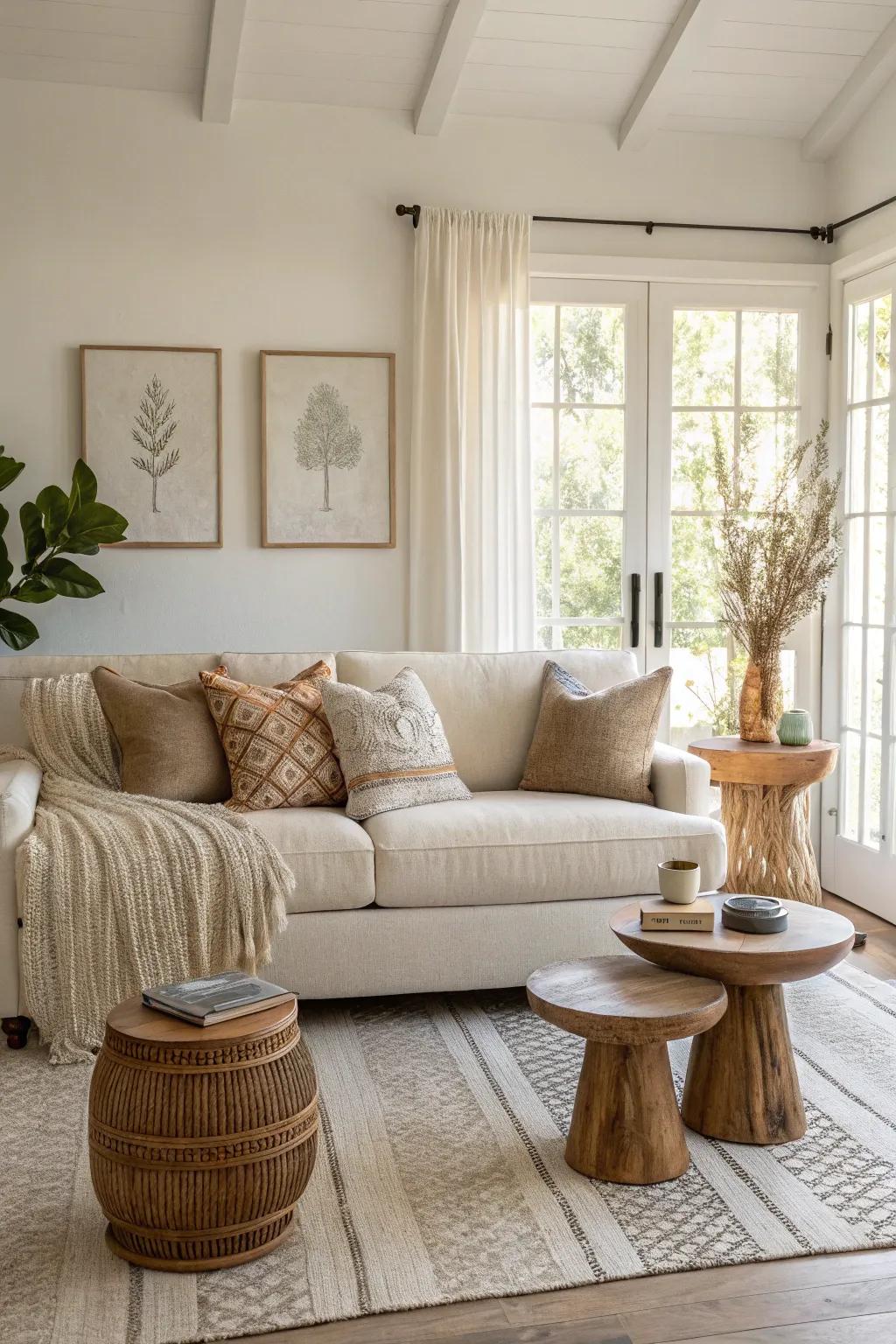 Elevate elegance with chic tables around your couch. ✨ #SophisticatedStyle #ElegantLiving