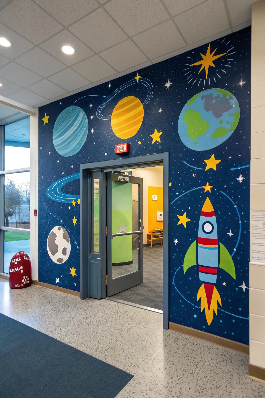 Themed entryways transport kids to magical worlds as they step into daycare. 🚀 #ThemedSpaces #DaycareInspiration