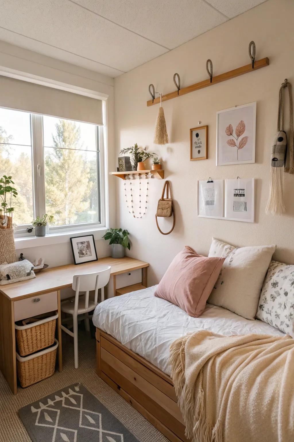 Command hooks: the ultimate tool for versatile dorm decor. 🔗 #DormDecor #SpaceSaving