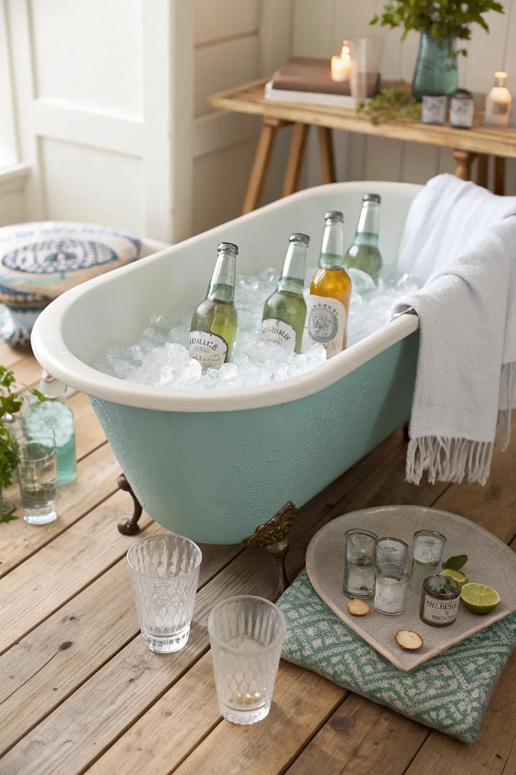 Turn heads with a booze bath that adds a quirky surprise element to your drink display. #BoozeBath #PartyIdeas #UniqueDecor