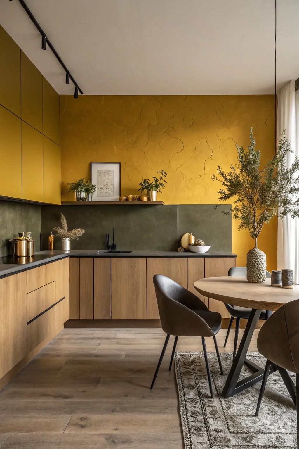 Make a statement with a bold earth tone wall, transforming your kitchen into an inviting haven. 🌟 #BoldInteriors #KitchenFocalPoint