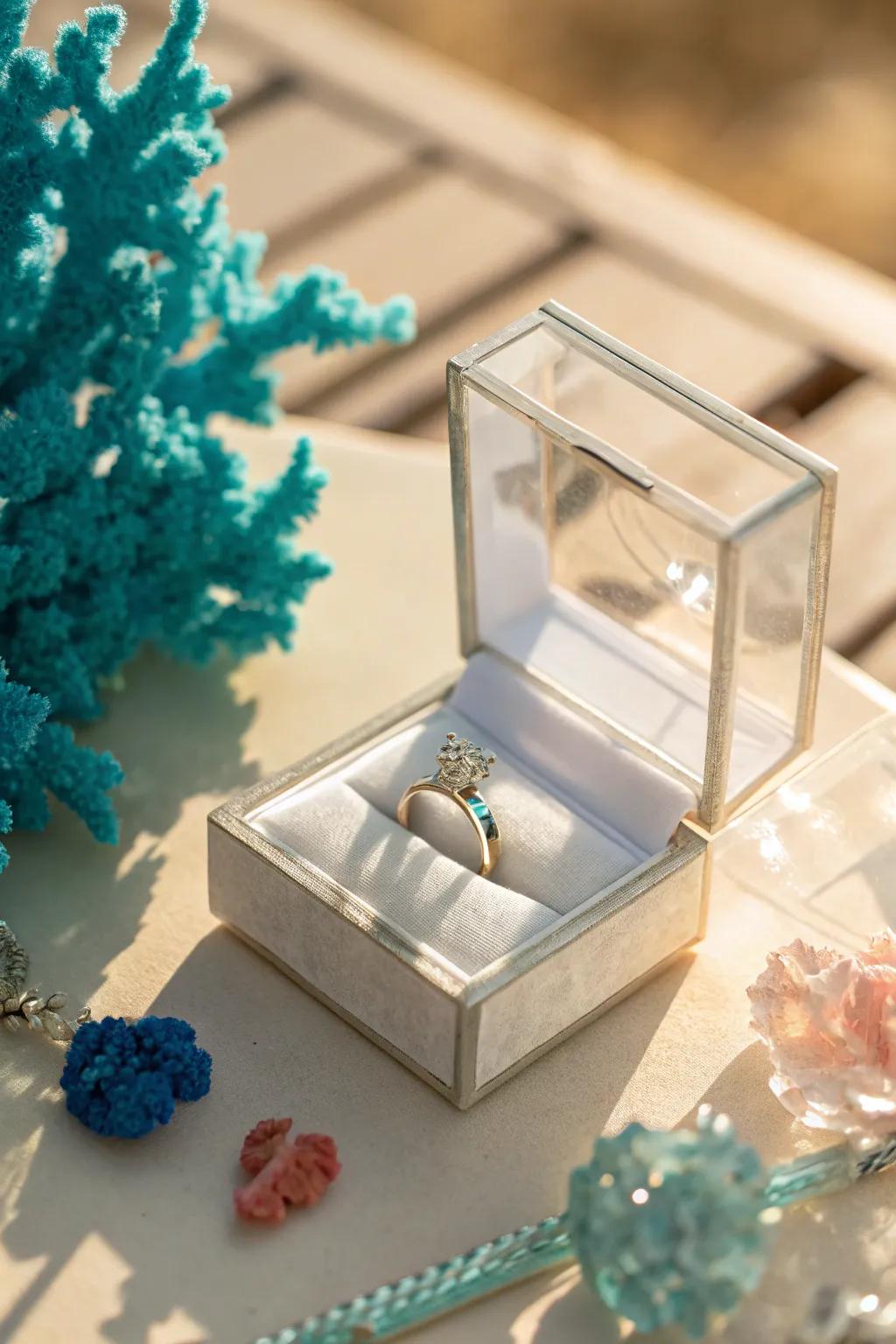 Embrace elegance and mystery with a frosted acrylic box that offers a unique twist. #AcrylicElegance #RingBox #Engagement