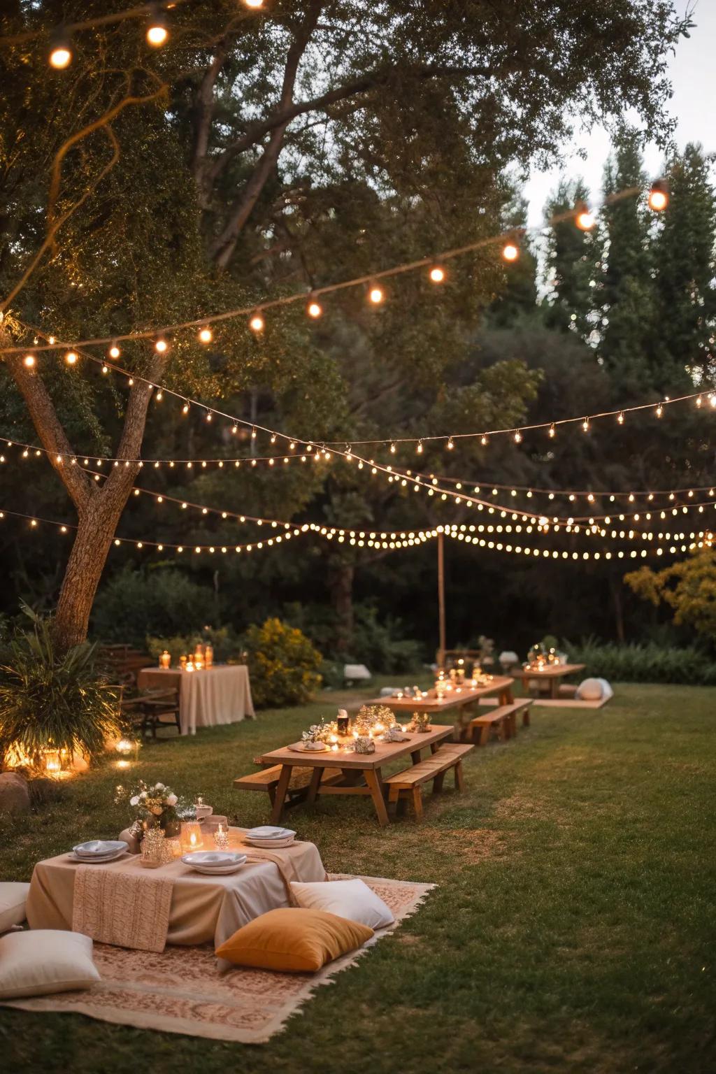 Illuminate your family reunion with the enchanting glow of string lights for a magical evening. #LightingIdeas