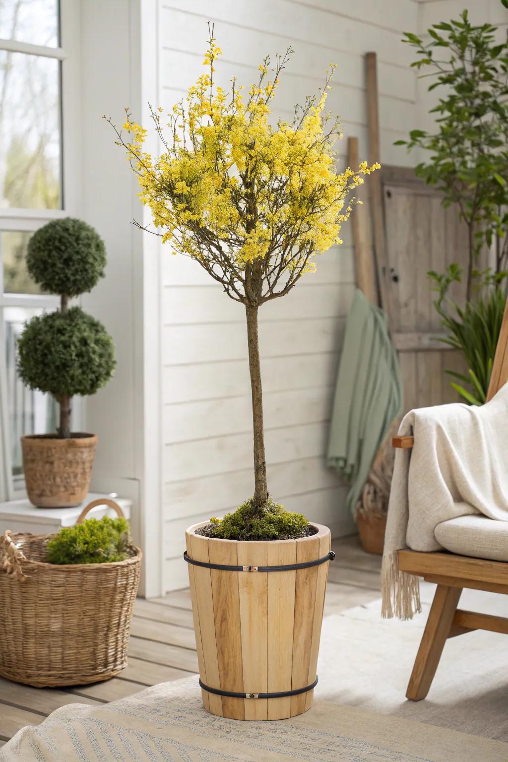 Enchant your garden with a whimsical forsythia topiary that adds playful elegance.