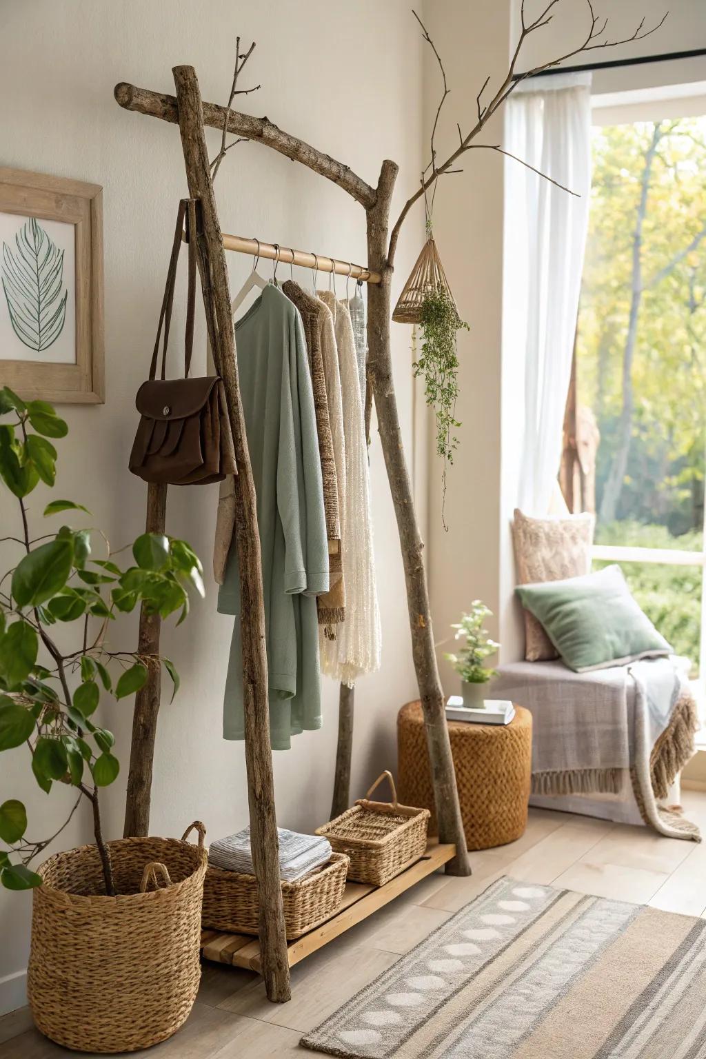Nature meets design with this charming branch rack! 🌿 #DIYDecor #RusticCharm
